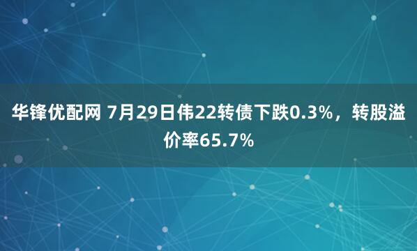 华锋优配网 7月29日伟22转债下跌0.3%，转股溢价率65.7%